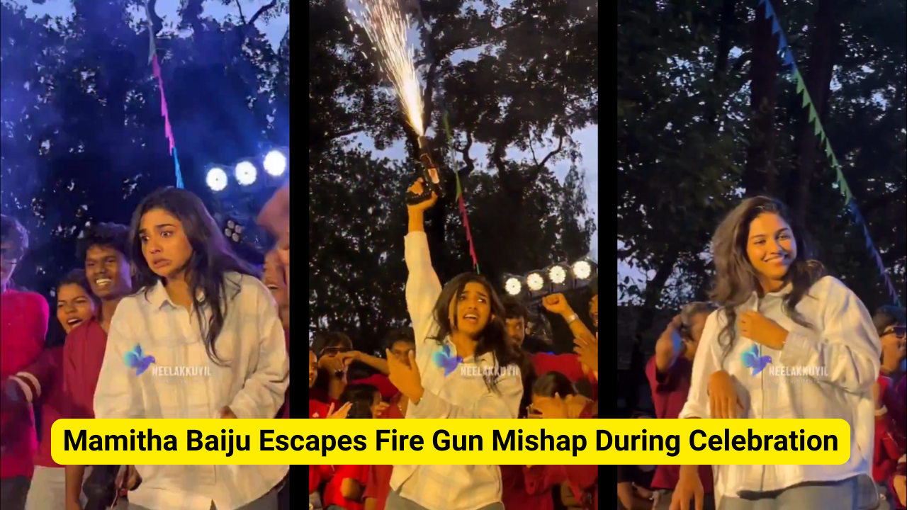 Mamitha Baiju Escapes Fire Gun Mishap During Celebration